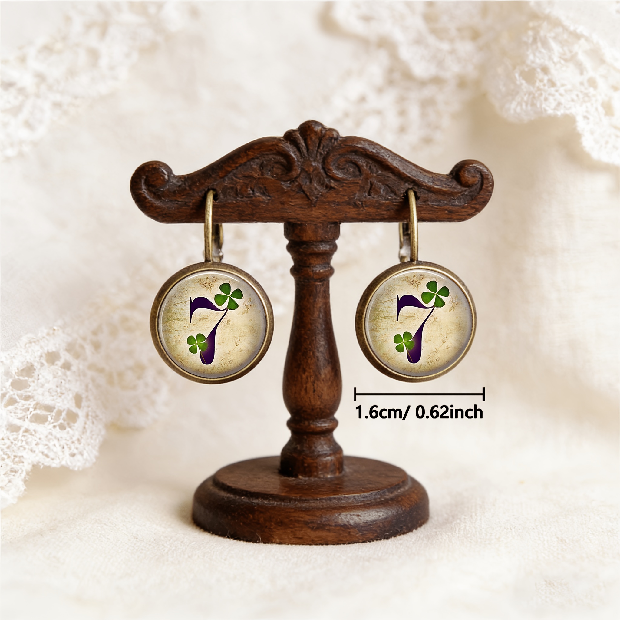 2pcs Cyan Round Classical Clover Earrings with Numbers